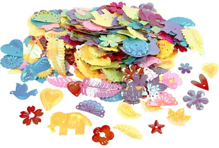 Paljetter, perlemorsfarger, størrelse 15–45 mm, 400 g/1 stk.